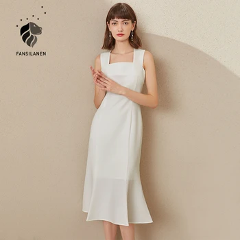 FANSILANEN Elegant slim petrecere timp trumprt Femei rochie fără mâneci bodycon vintage alb rochie Toamna iarna cutat rochie sexy