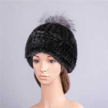 Noi naturala nurca blană pălărie doamnelor iarna blana cald tricot pălărie de blană de vulpe mingea căști de protecție capac de blana pentru femei