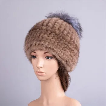Noi naturala nurca blană pălărie doamnelor iarna blana cald tricot pălărie de blană de vulpe mingea căști de protecție capac de blana pentru femei