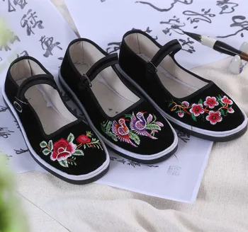 Stil chinezesc pânză pantofi femei pantofi de panza flori brodate femei balerini pantofi de hibiscus pătrat pantofi de dans ST350