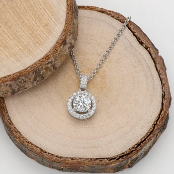 Argint 925 Moissanite Neckalce Diamant de Argint 6.5 mm Halo Pandantiv Colier Femei Nunta Jewery