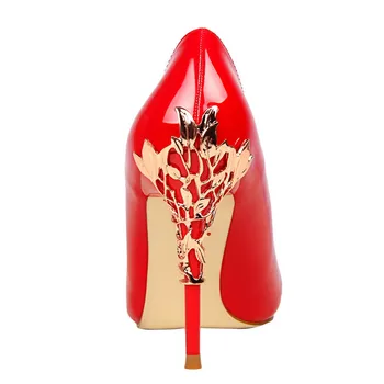 BIGTREE Pompe de Femei din Metal Sculptat Toc Înalt Pantofi de Partid Roșu Nunta Superficial Pantofi de Piele de Brevet Sexy si Damele de Birou, Pantofi Femei
