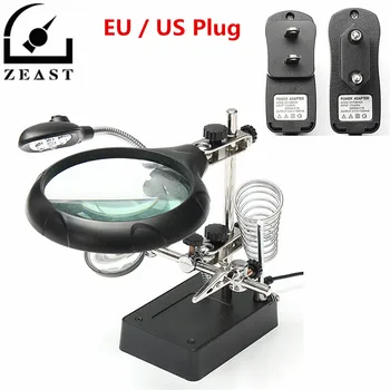 5 Lumina LED Magnifier Lupă Mână de ajutor Sudare Lipire Stand cu 3 Lentile De 2,5 X 7,5 X 10X, Instrumentul de Reparare