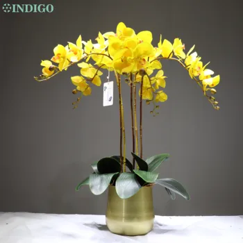 INDIGO 5pcs Galben Phalaenopsis Orhidee (7 Flori/stem) Real Atinge Decorative Flori de Nunta Orhidee-Molie Florale de Partid Magazine