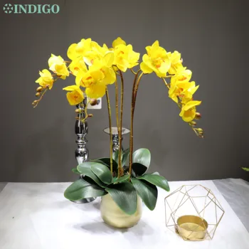INDIGO 5pcs Galben Phalaenopsis Orhidee (7 Flori/stem) Real Atinge Decorative Flori de Nunta Orhidee-Molie Florale de Partid Magazine