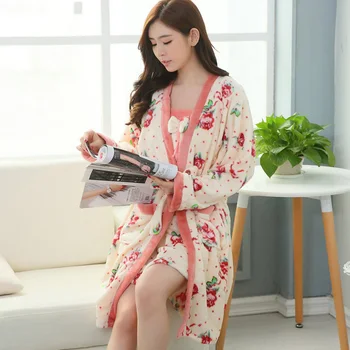 Haine Femei Florale Rochie De Imprimare Seturi Coreeană Stil Minunat Colorate De Iarnă, Haine De Acasă Halat De Baie Femei Moale De Zi Cu Maneca Lunga