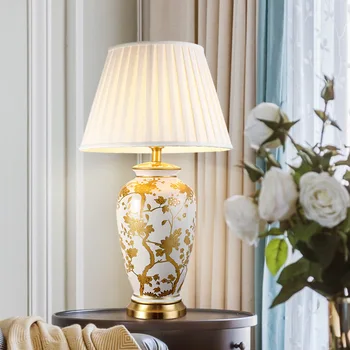 Cupru lampă de masă în stil American pentru camera de zi Jingdezhen ceramică lampa de Dormitor de lux lampă de noptieră decorate lămpi cu led-uri