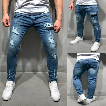 Brodate Mismark Eticheta Blugi Skinny Pentru Om Denim Stretch Pantaloni De Creion Mens De Moda Rupt Hiphop Streetwear Jean Hombre Para