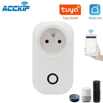 ACCKIP FR Tip Tuya Smart Wireless WIFI de la Distanță 16A Franța Plug Socket Suporta Alexa si Google Acasa prise intelligente wifi