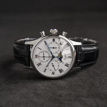 Sugess oficial desiger bărbați ceas mecanic pescăruș movment ST1908 moonphase cronograf ceasuri de epocă romană index ceas de mână