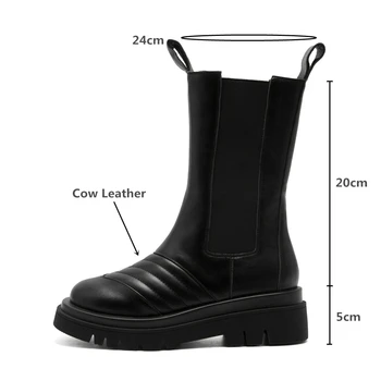MILI-MIYA Brand de Moda de Design Slip-On pentru Femei Piele de Vaca de la Jumătatea Vițel Cizme cu Tocuri Platforma Impermeabil Martin Pantofi Mărimea 34-40