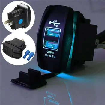 Dual USB 3.1 a Putere Încărcător Carling ARB basculantă Albastru Lumină LED-uri Auto Vas 12-24V rezistent la apa Praf-dovada