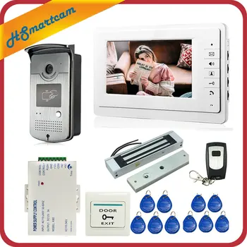 Cu fir de 7 inch, Video interfon Interfon Sistem de Intrare 1 Monitor + 1 de Acces RFID HD Camera + Electric Magnetic de Blocare de Control Acces