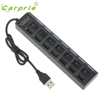 CARPRIE MotherLander 7 Porturi USB cu LED-uri 2.0 Adaptor Hub Power on/off Switch Pentru PC, Laptop BK Jan16