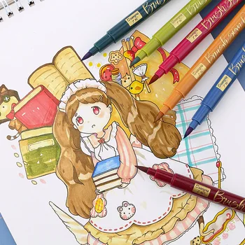 12 Culori/Set Stilou Perie Markeri Semnătura Modele Fine Liner Pen Art Marker pentru Desen colorat Manga Schita de Design
