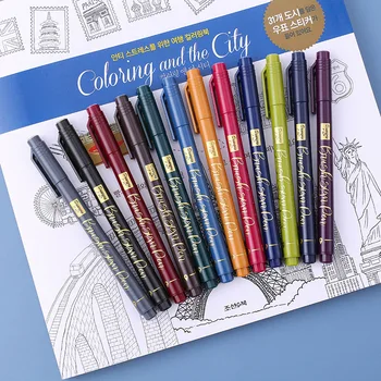 12 Culori/Set Stilou Perie Markeri Semnătura Modele Fine Liner Pen Art Marker pentru Desen colorat Manga Schita de Design