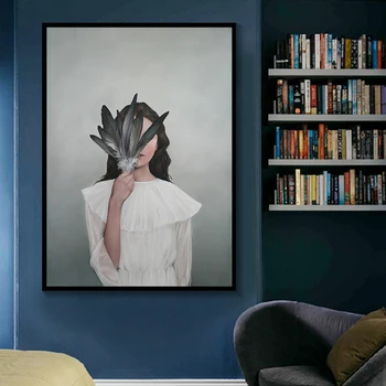 Panza Pictura Flori Pene De Păsări Femeie Abstract Wall Art Print Poster Imagine Pictura Decorativa Camera De Zi De Decorare