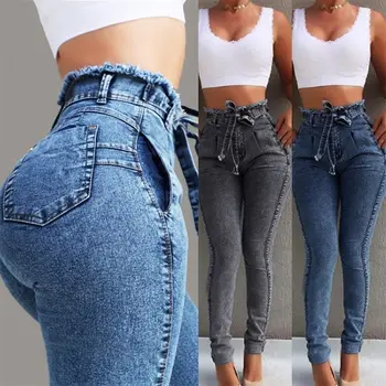 NORMOV Moda Femei Blugi Talie Mare Culoare Solidă Slim cu Fermoar Push-Up Streetwear Jeans Plus Size Mare Întindere Creion Blugi