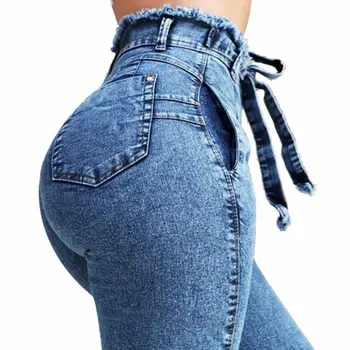 NORMOV Moda Femei Blugi Talie Mare Culoare Solidă Slim cu Fermoar Push-Up Streetwear Jeans Plus Size Mare Întindere Creion Blugi