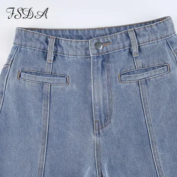 FSDA Epocă Talie Înaltă Jean Femei Y2K Largi Picior Toamna anului 2021 Print Pantaloni Lungi de Moda Casual Pantaloni din Denim