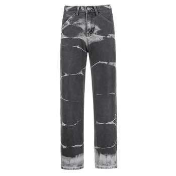 MoneRffi Tie Dye Print Y2k Blugi Largi Femei Joggeri Streetwear Epocă Estetică Drept Pantaloni din Denim cu Talie Înaltă Mama Blugi 90