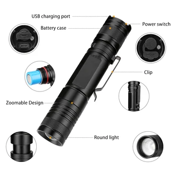 Sanyi XML T6 Lanterna Tactice rezistent la apa 5 Moduri Lanterna LED-uri USB de Încărcare 18650 Clip de Buzunar Lumina Felinar Portabil Pentru Pescuit