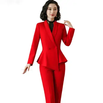 Elegant, Roșu, Albastru Închis, Negru Femei Gâfâi Costum pentru Birou Doamnă Set de Doua Bucati Marimea S-4XL Eșarfă Guler Blazer Coat Cu Pant Set