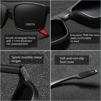 KDEAM Dreptunghiulară Ultra Light TR90 Bărbați ochelari de Soare Polarizate TAC 1.1 mm Grosime Lentile de Conducere Ochelari de Soare Femei Sport Cat.3
