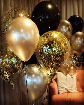 METABLE 100buc Baloane Confetti Chrome Baloane pentru Ziua de nastere Aur Negru Gatsby Petrecere de la Hollywood Aur Alb de Marmură