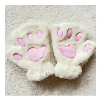 QCOOLJLY Drăguț Labă de Pisică Pufos cu Gheare Mănuși de Degete Calde Pluș Moale de Degete Panda Manusa de Deget și Jumătate Femei, Cadouri de Craciun