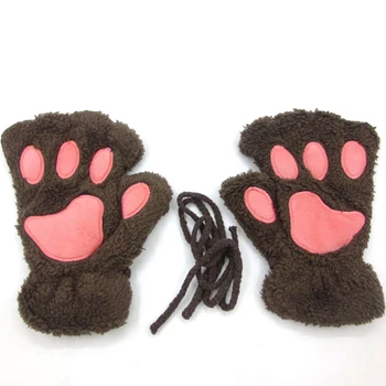 QCOOLJLY Drăguț Labă de Pisică Pufos cu Gheare Mănuși de Degete Calde Pluș Moale de Degete Panda Manusa de Deget și Jumătate Femei, Cadouri de Craciun