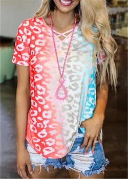 Curcubeu Gradient Maneca Scurta Femei T-shirt de Vară 2020 Noi V-neck Print Plus Dimensiune Topuri Tricouri Tricouri Lejere Casual Femei T shirt