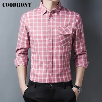 COODRONY Brand de Primăvară de Toamnă New Sosire de Înaltă Calitate de Afaceri de Moda Casual Carouri Slim Fit Maneca Lunga Camasa Barbati Haine C6153