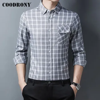 COODRONY Brand de Primăvară de Toamnă New Sosire de Înaltă Calitate de Afaceri de Moda Casual Carouri Slim Fit Maneca Lunga Camasa Barbati Haine C6153