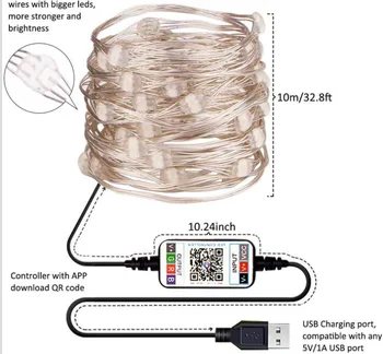 10M 20M Inteligent Sârmă de Cupru LED String Fairy Light Control Bluetooth App Nunta de Crăciun de Vacanță Șir Lumina Ghirlanda Decor Acasă