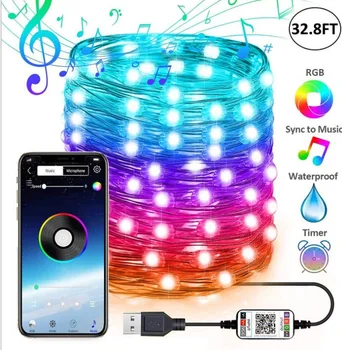 10M 20M Inteligent Sârmă de Cupru LED String Fairy Light Control Bluetooth App Nunta de Crăciun de Vacanță Șir Lumina Ghirlanda Decor Acasă