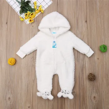2019 CANIS Brand Băiețel Nou-născut Fete Fuzzy Romper Fermoar Alb de Iarnă Salopeta Costum Haine Cald, Pijamale, Haine