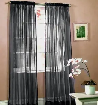 Ping Negru fire de sticla fereastra de screening voile perdele,tija de buzunar, stilul de procesare a tul/pur cortina