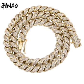 JINAO Noi Fashion10mm de Aur de Argint de Culoare Coloane catarama poftă de mâncare lanț Placat cu Gheață Afară de Zircon Cubic Cubanez Link-uri de Barbati Colier