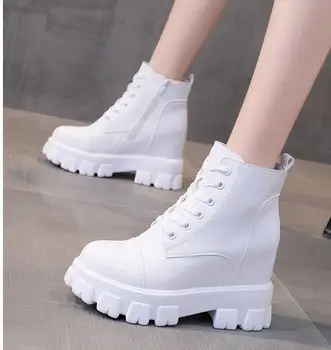 Cizme de iarna pentru femei pantofi 2020 nou pătrat tocuri femei Internă crește cizme femei dantela-up glezna cizme de iarna femei botas mujer