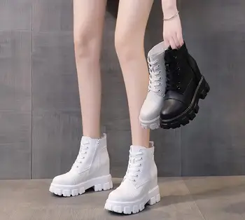 Cizme de iarna pentru femei pantofi 2020 nou pătrat tocuri femei Internă crește cizme femei dantela-up glezna cizme de iarna femei botas mujer
