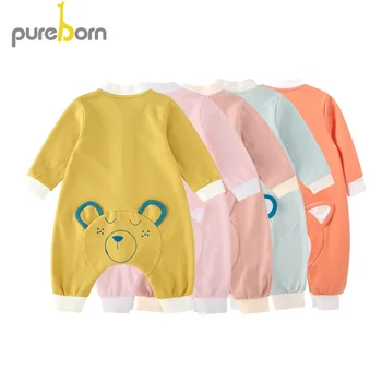 Pureborn Nou-Născut Unisex Baby Salopeta De Desene Animate Pijama Cu Maneci Lungi Baby Boy Cotton Romper Baby Girl Haine Costum De Primavara Toamna
