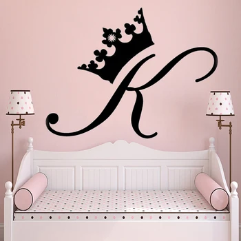 Personalitatea Inițială de perete autocolant pentru copii, camere fată decor Printesa Coroana Scrisoare Inițială Decal Vinil decor acasă HY354