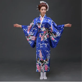 Sexy Negru Japoneze Femei Rochie de Seara Mătase Raionul Kimono Yukata Cu Obi Rochie de Dans Cosplay Costum Floare O Mărime JK067