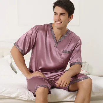 Satin de Mătase, Pijamale cu pantaloni Scurți pentru Bărbați Raionul Mătase Pijamale de Vară de sex Masculin Set Pijama Moale cămașă de noapte pentru Bărbați, Pijamale, îmbrăcăminte de noapte de Flanelă