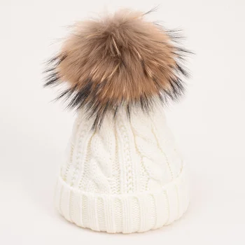 Real Pompom Blană Lână Pălărie de Iarnă pentru Femei Fete Tricot Chelioși Căciuli Groase de catifea cald Fleece capota femme naturale Pom Pom Hat