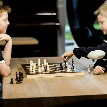 34*34cm Pliante din Lemn Internațional de Șah și Dame Set Pliabil Tabla de Joc Amuzant Joc de Șah de Colectare Portabil Tabla de Joc
