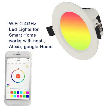 WIFI Smart LED Lumina fața Locului E27 85V-265V flux luminos Rotund corp de Iluminat 7W RGB Culoare Schimbare Plafon Lampă de Lucru cu Alexa de Start Google