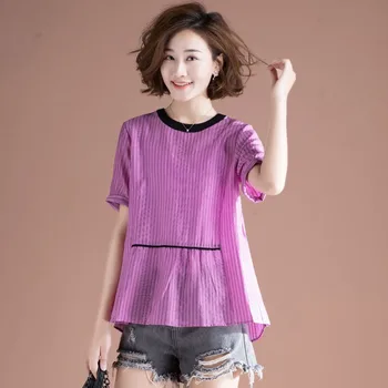 Plus Dimensiune Femei Casual T-shirt New Sosire 2021 Vara coreeană Stil Simplu, cu Dungi de Toate-meci de Libertate de sex Feminin Topuri Teuri S2821