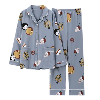 Femei Plus Dimensiune Sleepwear 3XL cămașă de noapte de Bumbac Vrac Versiune Pijamale Rever Primavara Toamna Pijamale Desene animate cămășuță de Noapte cu Maneca Lunga SUBTIRI